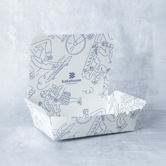 Bakehouse small takeaway box for egg tart and pastry.